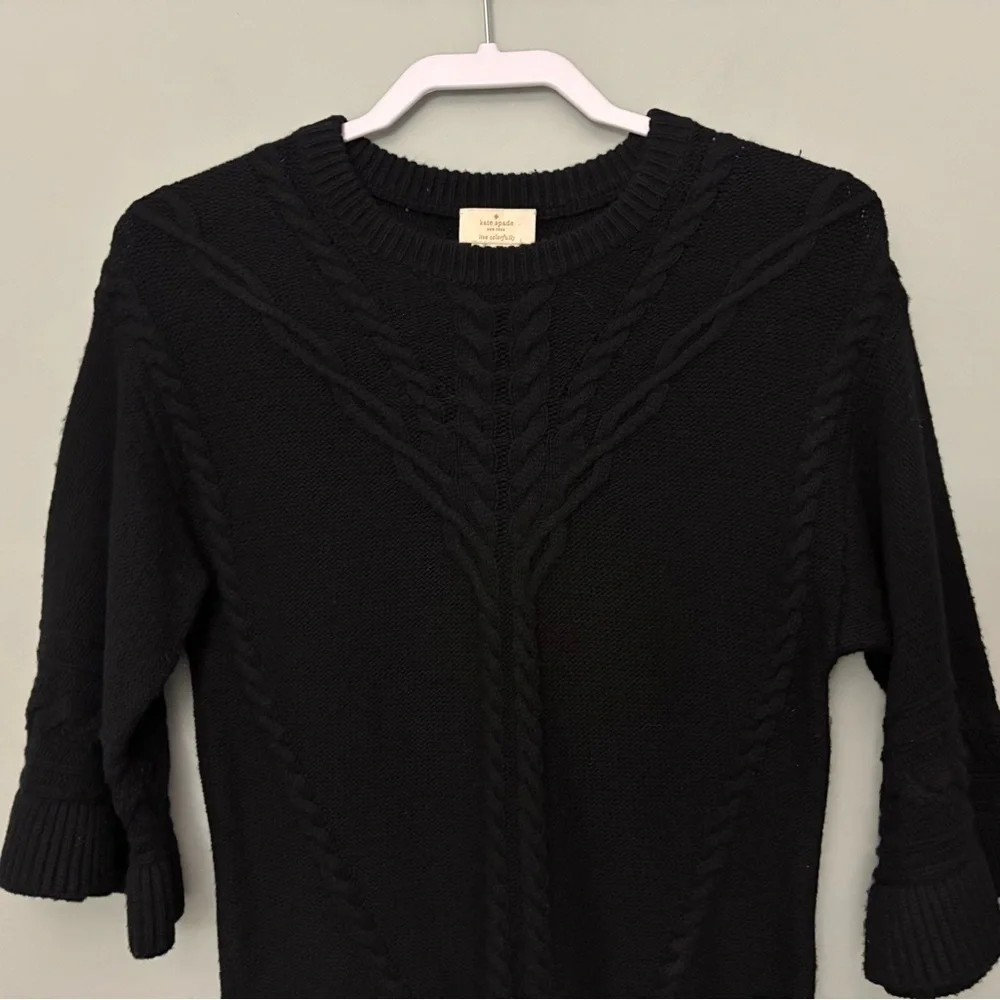 Kate Spade Cable Knit Peplum Sweater XS Black 3/4 Sleeve Wool Cashmere Blend